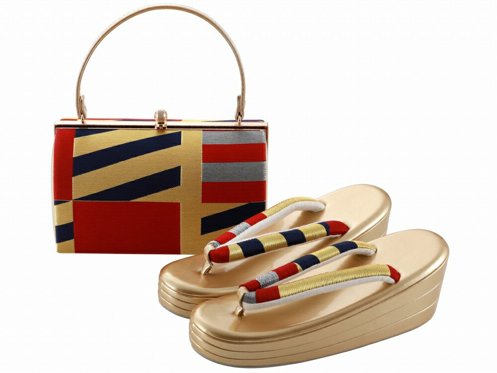 振袖用 帯地 三枚芯 草履 バッグセット ゴールド系 フリーサイズ bs-376-10