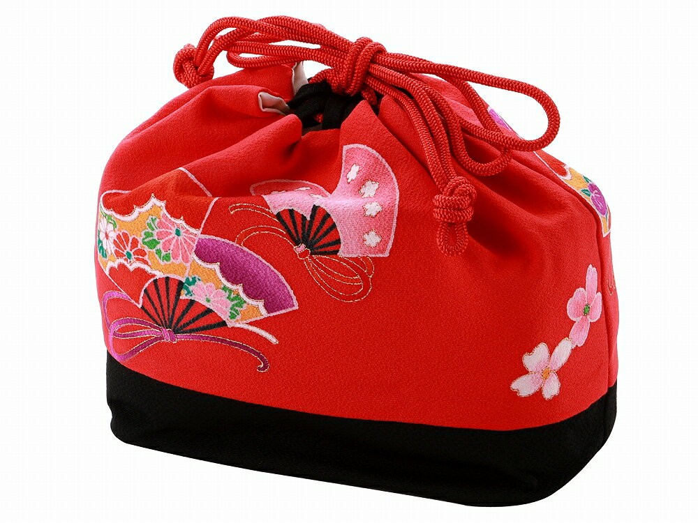 巾着 巾着バッグ おしゃれ巾着 金加工入り 赤 正絹生地 ha-34-5