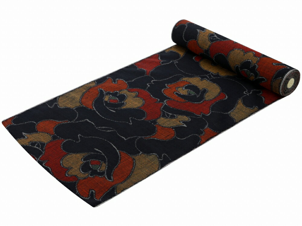 手織 小千谷織物 正絹 羽尺 手織工芸品 紬 羽織 反物 濃紺系 tu-42