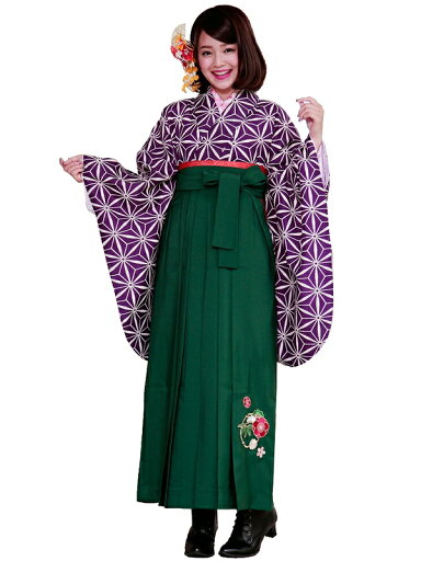 二尺袖 ショート丈 着物 刺繍入り 袴 セット 紫 麻の葉 haki-20-17 二尺袖 ショート丈 着物 刺繍入り 袴 セット 紫 麻の葉 haki-20-17