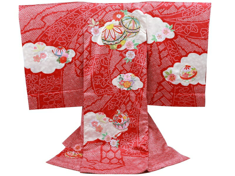お宮参り 刺繍入り 絞り柄 正絹 着物 長襦袢 セット 女児 女の子 子供 産着 祝着 赤系 紗綾型織柄 un-229