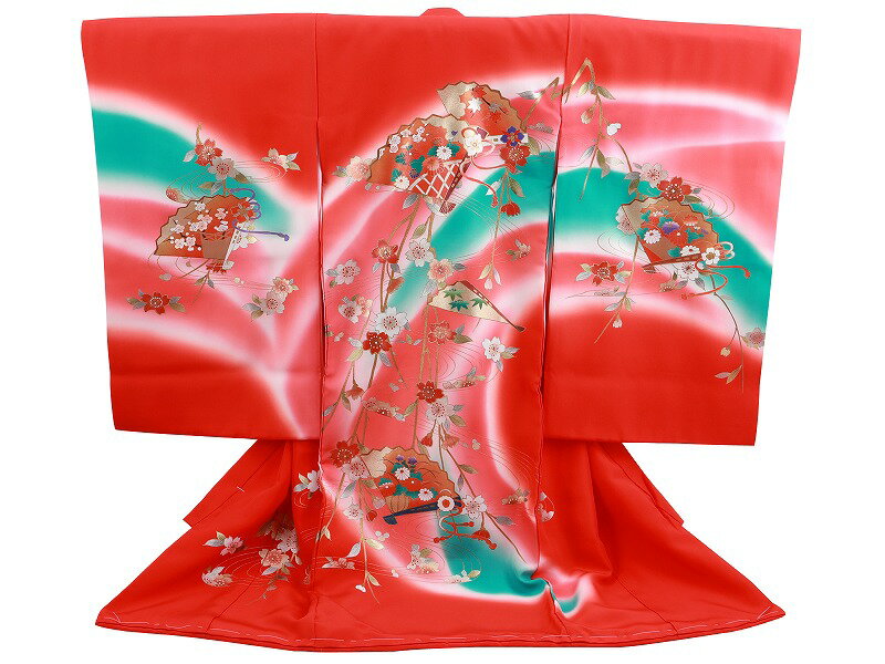 訳あり 正絹 お宮参り 初着 金加工 着物 長襦袢 セット 女児 女の子 子供 産着 祝着 赤系 un-263
