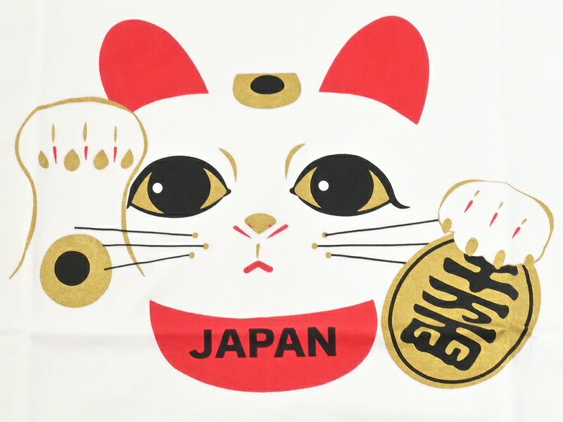 Tシャツ 半袖 綿 招き猫 ホワイト 日本土産 M〜XLサイズ tk-313-B