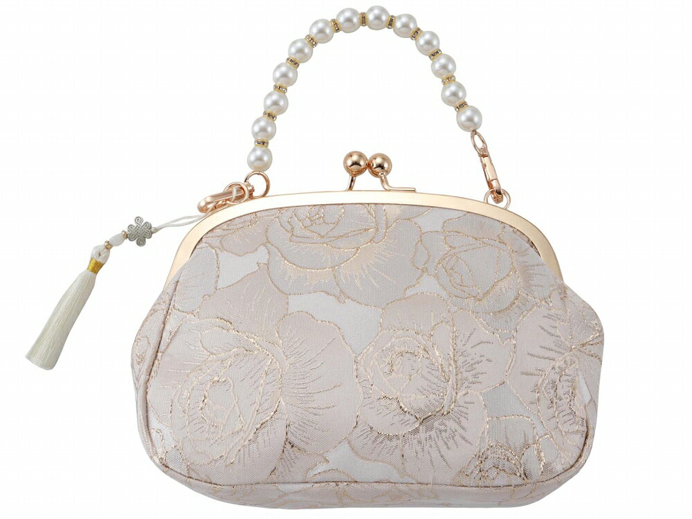 Rakuten - 帯地 レディース 婦人用 がま口 ハンドバッグ 薔薇柄 ベージュ bb-288