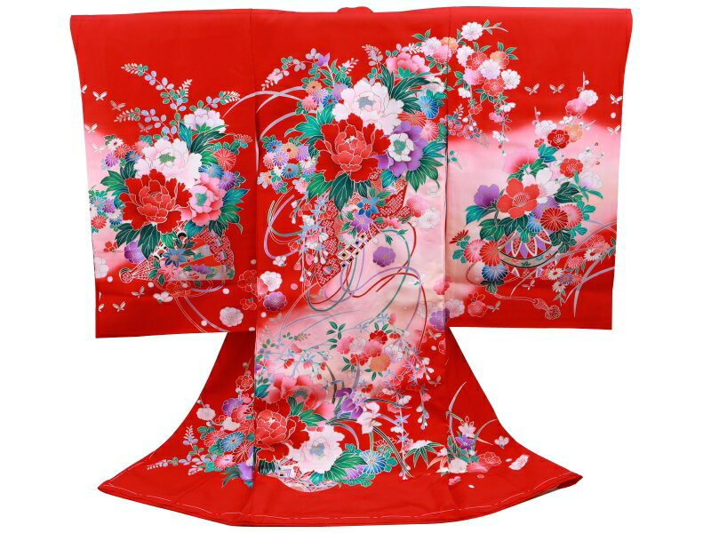 【30%OFF】お宮参り 着物 正絹 長襦袢 セット 女児 女の子 子供 産着 祝着 金加工入り 送料無料 un-213 赤 【fs2507】