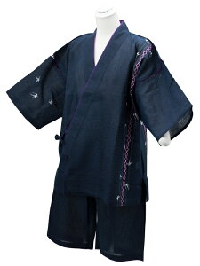 紳士用 甚平 しじら織り 刺繍入り 紺色 M〜LLサイズ js-21