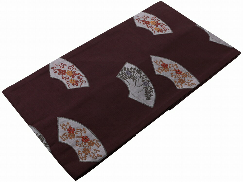 お洒落 正絹 お仕立て上がり 西陣織 名古屋帯 六通柄 紬 扇面 パープル系 nk-313-11【cp】