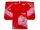 訳アリ 7歳用 正絹 絵羽柄 重ね衿付き 四ッ身着物 襦袢付き 赤着物 7kk-103-D