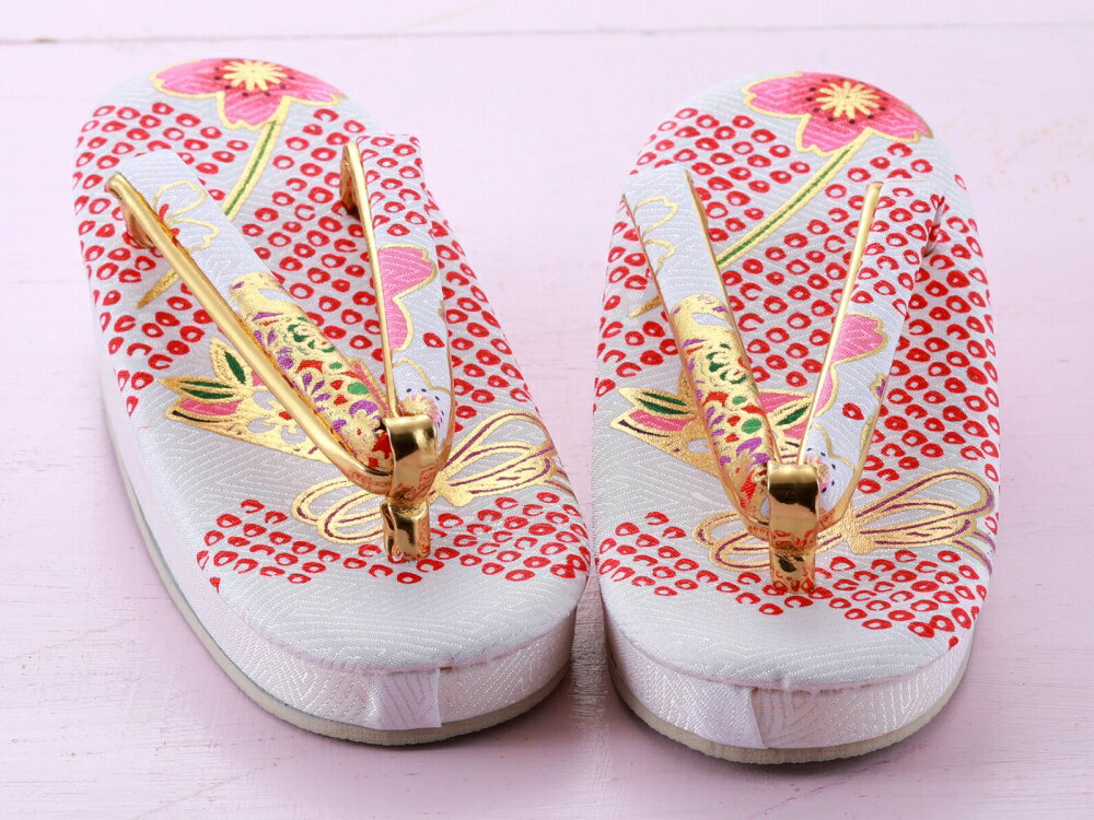 七五三 子供用 総柄 草履 きもの 子供草履 18cm 白 赤 ピンク 全3種 sz-82