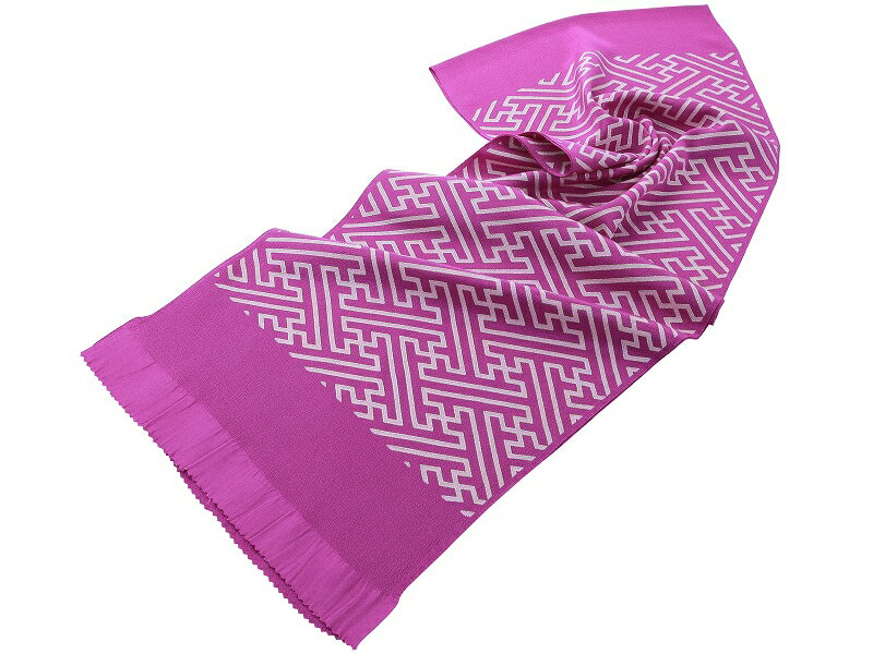 振袖用 正絹 ちりめん 縮緬 紗綾形プリント 帯揚げ 単品 紫とピンク ah-250-27【cp】