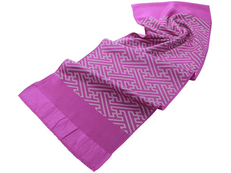 振袖用 正絹 ちりめん 縮緬 紗綾形プリント 帯揚げ 単品 紫と淡紫 ah-250-28【cp】