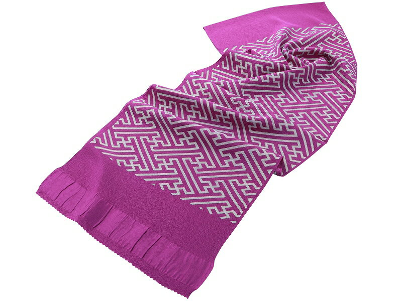 振袖用 正絹 ちりめん 縮緬 紗綾形プリント 帯揚げ 単品 紫とグレー ah-250-29【cp】