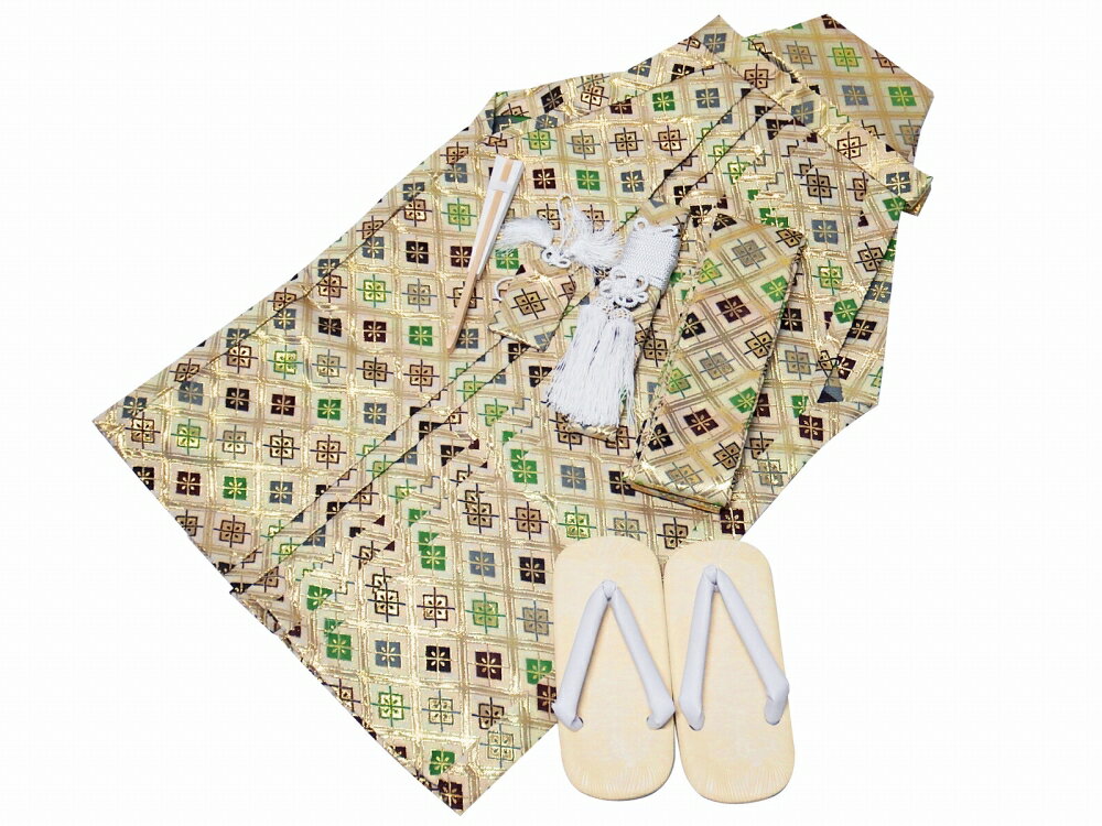 男の子 七五三 袴セット 紐下60cm 7点セット ベージュ地菱 箱入り dk-22