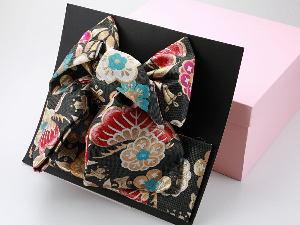 七五三 七歳用 結び帯 大寸 作り帯 単品 新品 黒地 松竹梅 da-252-16