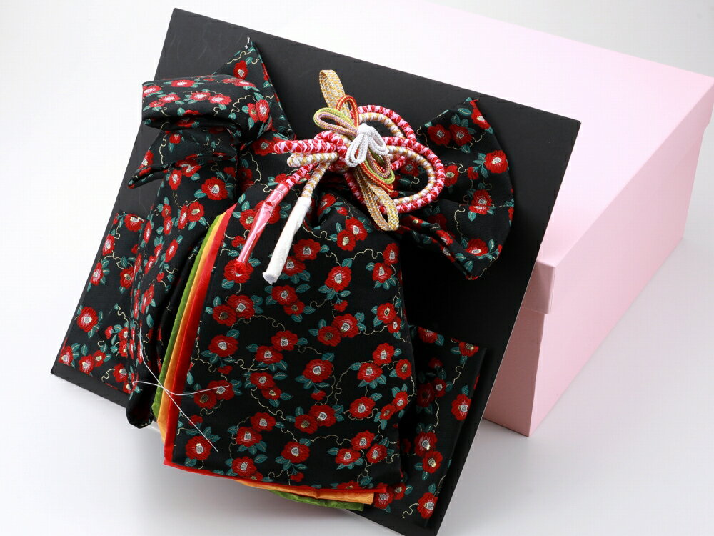 七五三 七歳用 結び帯 大寸 作り帯 単品 新品 黒地 つばき da-252-17