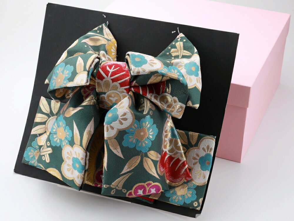 七五三 七歳用 結び帯 大寸 作り帯 単品 新品 ブルーグレー 松竹梅 da-252-24