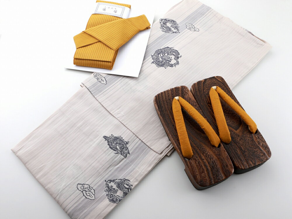 Zerbino XYLI COOL 涼感加工 紳士 お仕立て上がり 綿 浴衣 帯 下駄 3点セット Lサイズ ms-20-17