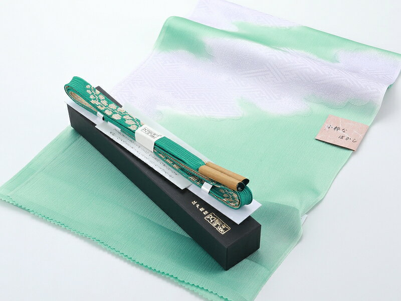 お洒落 江戸組紐 五嶋紐 正絹 帯締め 織り柄入り 帯揚げ 2点セット グリーン系 go-144-G【cp】