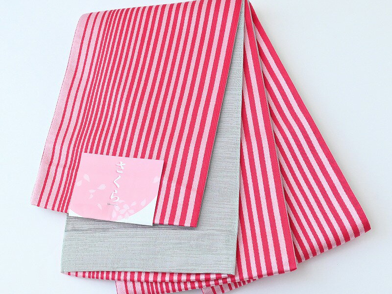 日本製 小袋帯 半幅帯 リバーシブル 浴衣帯 半巾帯 ストライプ レッド yo-292-57