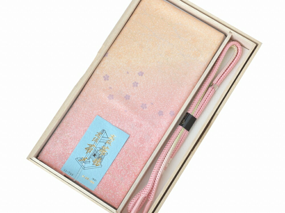 正絹 柄入り 帯揚げ 帯締め 2点セット 桐箱入り 桃橙系 as-147-K