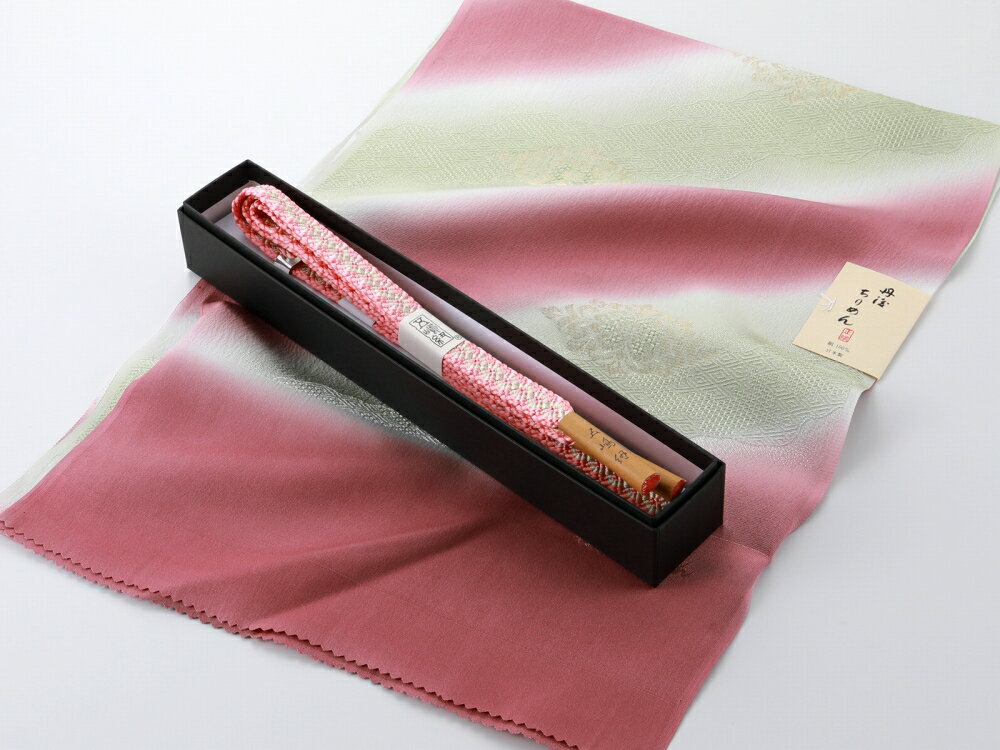 Rakuten - お洒落 江戸組紐 五嶋紐 正絹 帯締め 丹後ちりめん 帯揚げ 2点セット あずき・グリーン系 go-141-68