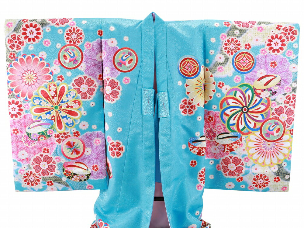 お宮参り 金刺繍入り 着物 長襦袢 セット 女児 女の子 子供 産着 祝着 水色 un-282