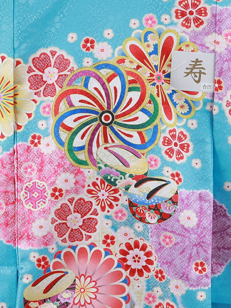 お宮参り 金刺繍入り 着物 長襦袢 セット 女児 女の子 子供 産着 祝着 水色 un-282