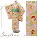 即日発送 お子様用 ゆかた お仕立て上がりキッズ浴衣 単品 130サイズ ひまわり桃系 kn-35-9