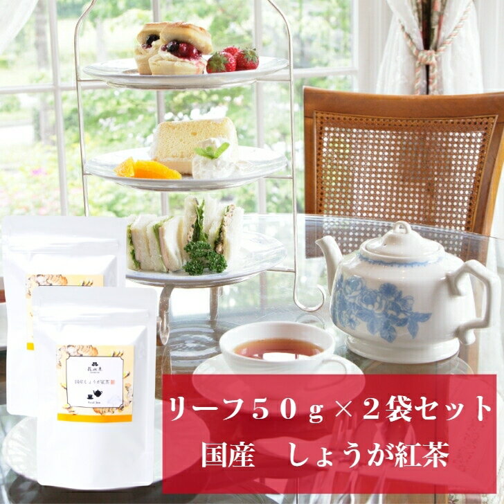 国産　しょうが紅茶50g×2袋セット　送料無料　体が温まる紅茶　お茶　フレーバーティー　リーフティー　リーフタイプ　茶葉　　ご自宅用　来客用　女性に人気