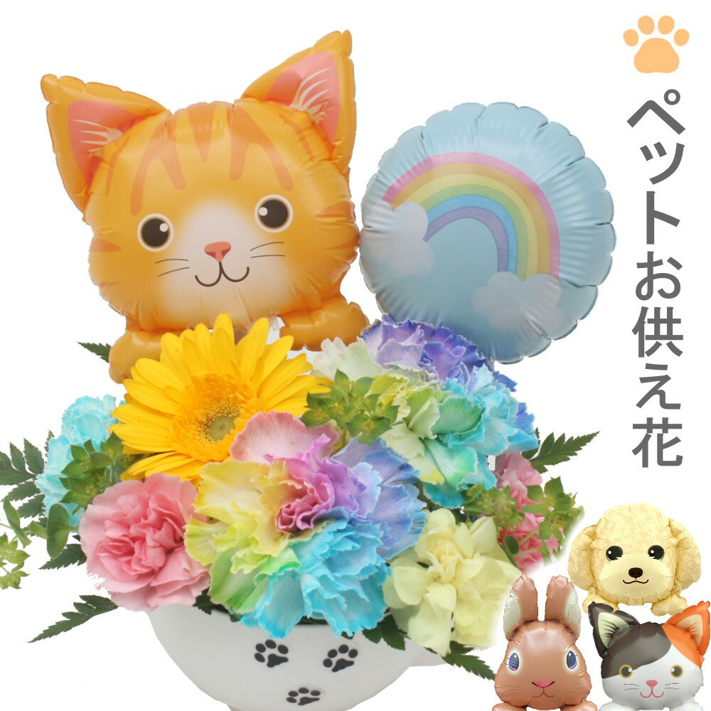 生花 ペット お供え花 お悔やみ花 御供 犬 猫 うさぎ 贈り物 レインボーカーネーション お供え 愛犬 命日 仏花 四十九日 初盆 お盆 法事 供養 法要 アレンジメント