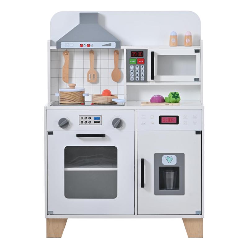 【全品5%ポイント】おままごとキッチン木製台所ライト付きホワイト音が鳴る製氷機調理器具付き調味料食材野菜知育玩具コンロ電子レンジ家事 THKJ おもちゃ キッズ ベビー 誕生日