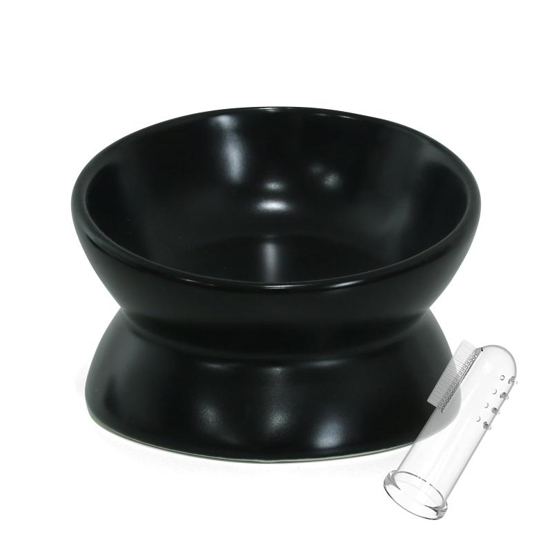 Lukitas ペットボウル ペット食器 脚付きフードボウル 餌入れ 餌皿 陶器 セラミック 高さがある 猫 犬 傾斜 斜め 猫ニキビ防止 吐き戻し防止 首や腰への負担軽減(ブラック)