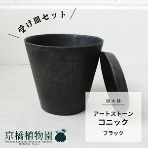 【植木鉢】アートストーン コニック ブラック 【受け皿セット】【S22】【6号・7号サイズ対応/黒/プラスチック鉢/軽量/フロアサイズ/エコフレンドリー/観葉植物】