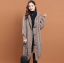 カーディガン ロングカーディガン フード付きカーディガン 厚手 ケーブル ニットカーディガン ロング ポケット付き コーディガン 羽織り ざっくり編み 大きサイズ ひざ丈 秋冬(4)