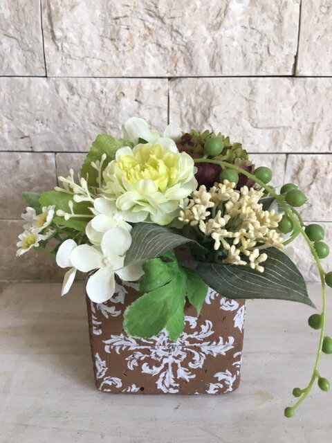 送料無料 アレンジメント テラコッタ ナチュラル テーブルフラワー アーティフィシャルフラワー アート..