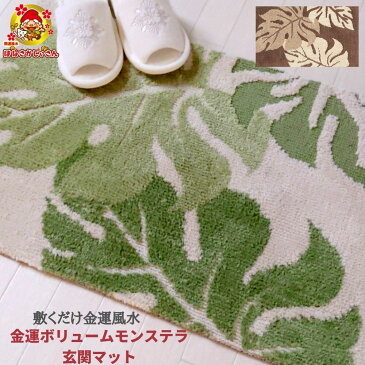 風水ボリュームモンステラ室内玄関マット 風水開運植物柄 おしゃれ デザイン玄関マット お手入れが楽ちん 除菌消臭ミスト 布用洗剤 消臭 調湿の炭パックとセット 45×75センチ 引越し 開店お祝い ラッピング