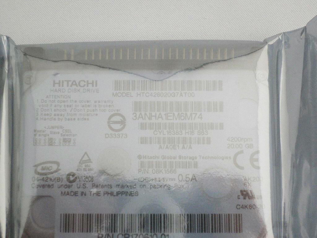 新品日立製1.8”HDD20GB（Model:HTC426020G7