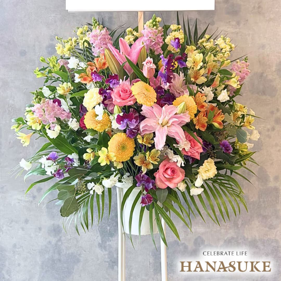 【ポイント2倍】「想いが届く」スリムな形のスタンド花 1段 16000円 花 フラスタ 名札付き 画像報告 設置・回収無料 開店祝い 名札無料 開業祝い 開院祝い