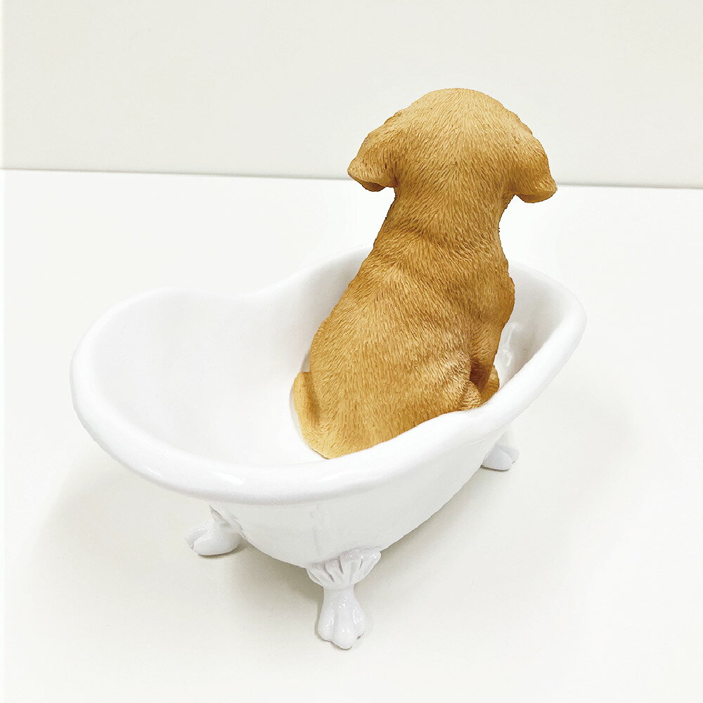 リアルで可愛い入浴中のわんこの置物オーナメントです バスタブわんこ犬の置物 小物入れ 置物 動物 犬の置物 バスタブ 代引き不可 ドッグ 入浴中 リアルな犬のフィギュア 子いぬのオブジェ 雑貨 インテリア ガーデニング イヌ アニマル 玄関先 陶器製 ラブラドール