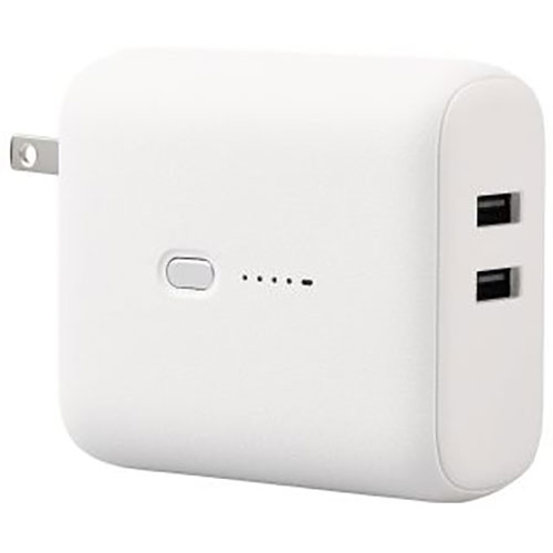 エレコム AC充電器一体モバイルバッテリー(5000mAh/12W/A×2) ホワイトフェイス DE-AC06-5000WF エレコム AC充電器一体モバイルバッテリー(5000mAh/12W/A×2) ホワイトフェイス DE-AC06-5000WF