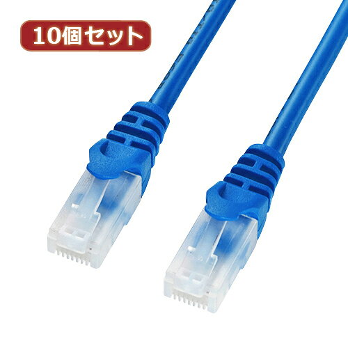 乐天商城 - 10個セットサンワサプライ ツメ折れ防止CAT5eLANケーブル 1m ブルー LA-Y5TS-01BLX10