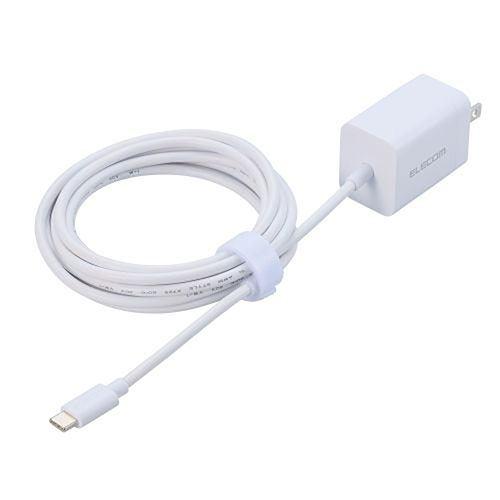 AC充電器 スマホ・タブレット用 USB Power Delivery 20W USB-Cケーブル一体 2.5m ホワイト■USB Power Deliveryに対応したUSB Type-C(TM)プラグを搭載し、対応するスマートフォン、タブレットなどを充電できるUSB AC充電器です。 ■USB Power Delivery(パワーデリバリー)とは、アダプターと接続機器間で情報をやり取りすることで、その機器間における最適な電力を選択し、高速充電を実現するUSB規格です。 ■※本製品の最大出力は20Wです。 ■複数口があるコンセントに挿すとき、隣の差込口に干渉しないスリムなデザインです。 ■USB Type-Cポートを搭載する機器に挿すだけで充電できるケーブル一体型です。 ■USB Type-Cプラグの一体型ケーブルは足下のコンセントに接続してもゆったり使用できる長さの約2.5mです。 ■USB Power Deliveryに対応しています。iPhoneを約30分で50%まで充電できるから、外出先でスピード充電が可能です。 ■USB Power Deliveryに対応したUSB Type-Cプラグを搭載し、機器に応じて出力が5V/3A、9V/2.22A、12V/1.67Aと可変し、iPhoneなどのスマートフォン、iPadなどのタブレットを高速充電できます。 ■未使用時はコンセントプラグを折りたたんで充電器本体に収納可能です。スッキリとコンパクトに収納できるので、持ち運びにも便利です。 ■本製品はUSB-IFのテストと同等のテストを当社独自で実施し、高い安全性が保たれているため、USB Power Delivery対応製品にご使用いただけます。 ■耐トラッキング性の要求事項(PSE : 電気用品安全法)を満たしたコンセントプラグを採用しています。 ■※機器本体や充電器が濡れた状態で充電すると、異常な発熱・焼損の原因となり大変危険ですのでおやめください。 ■※USB Type-C and USB-C are trademarks of USB Implementers Forum ■自社環境認定基準を1つ以上満たし、『THINK ECOLOGY』マークを表示した製品です。 ■廃棄物削減に取り組み、製品に同梱する取扱説明書等をペーパーレス化した製品です。 ■環境保全に取り組み、製品の包装容器におけるプラスチック重量を、社内基準製品より20%以上削減した製品です。 ■環境保全に取り組み、製品の包装容器が紙・ダンボール・ポリ袋のみで構成されている製品です。■対応機種 : USB Type-C(TM)プラグからUSB Power Delivery (20W)の規格内で充電可能な機器 ■定格入力電圧 : AC100V〜240V、50Hz/60Hz ■定格入力電流 : 0.7A ■定格出力電力 : 20W ■定格出力電圧 : 5V/9V/12V ■定格出力電流 : 5V時3A/9V時2.22A/12V時1.67A ■外形寸法 : 幅約46.4mm×奥行約28mm×高さ約35.2mm ※ケーブル、コネクター部分除く ■重量 : 約128g ※ケーブル、コネクター部分含む ■カラー : ホワイト ■使用可能地域 : 日本 ■保証期間 : 1年間 ■コネクタ形状 : USB Type-Cプラグ×1 ■コンセントプラグ仕様 : 90度スイング構造 ■使用温度範囲 : -10℃〜25℃ ■法令 : ◇PSE 特定電気用品 ■ケーブル長 : 約2.5m【注意事項】■沖縄・離島は別途送料（税込1,000円）が掛かります。■お取り寄せ品のためメーカーに在庫がない場合がございます。予めご了承ください。■お客様都合による返品は承っておりません。予めご了承ください。