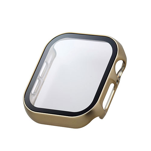 エレコム フルカバーケース Apple Watch Series 10 (42mm) プレミアムガラス 高透明 メタリックゴールド AW-24BFCGPGD
