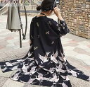 ロング 鶴 法被 着物 ローブ 羽織り コス