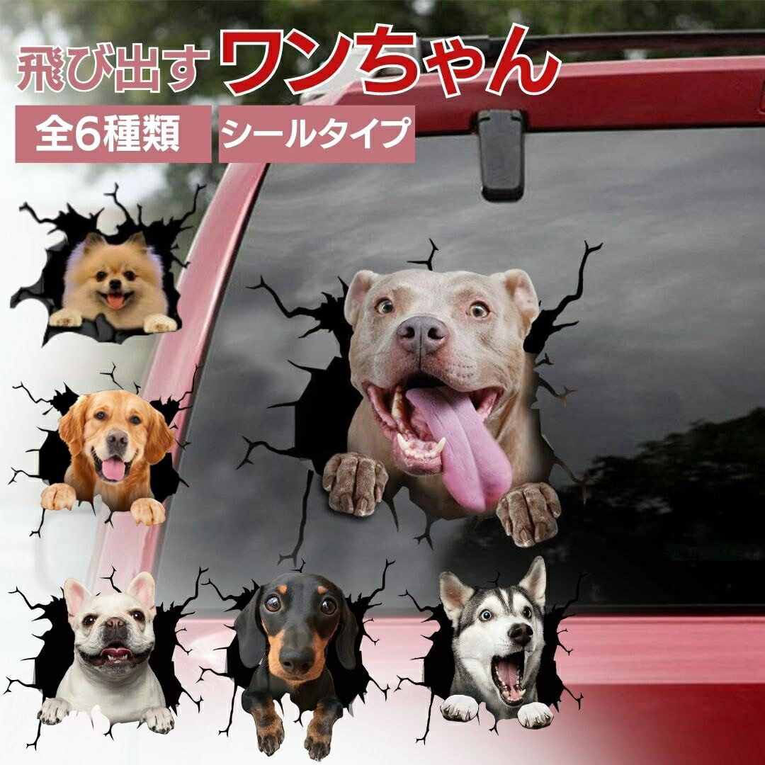 ステッカー 飛び出すわんちゃん カー用品 車用 3D かんたん 11種類 貼り付け デコレーション 車 ガラス