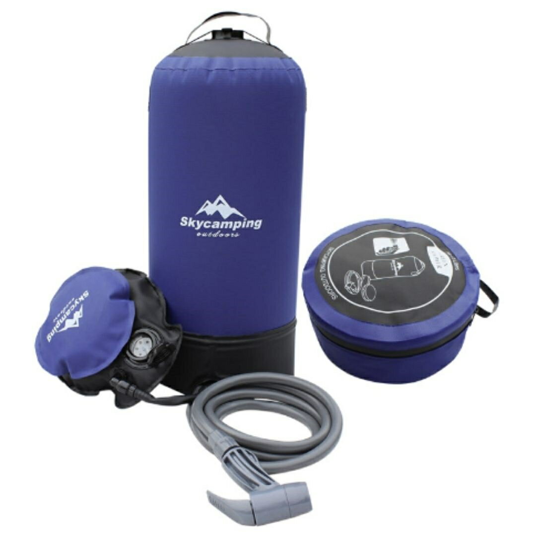 ポータブルシャワー 手動 ブルー 災害時 空気加圧式 11リットル ウォータータンク