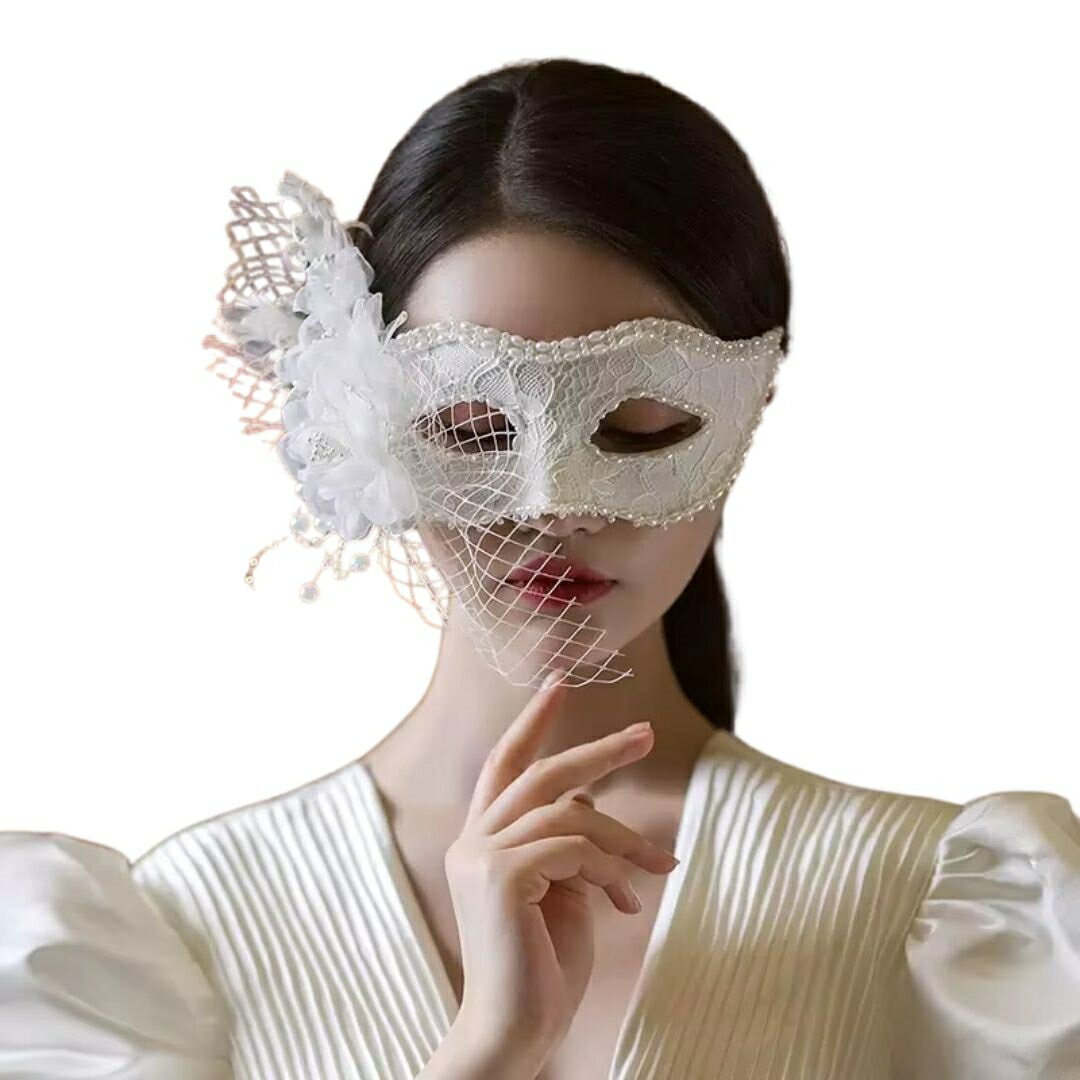 ベネチアンマスク ホワイトフラワー レース付き Venetian Noir ハロウィン 仮面 ヴェネチアン 仮装