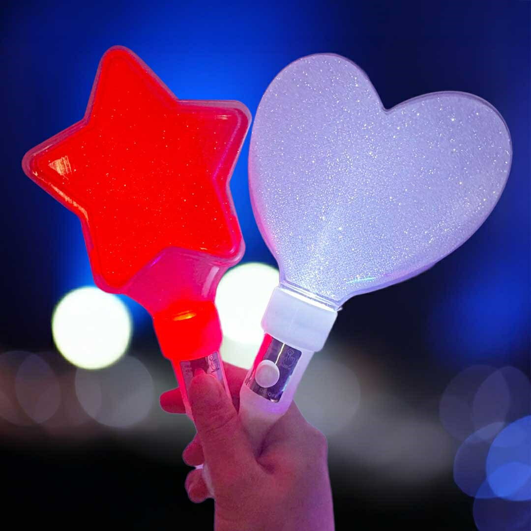 【置き配配送】 .推し活 ライブ用 ペンライト ハート スター 1本 電池式 ストラップ付き カラフル LED