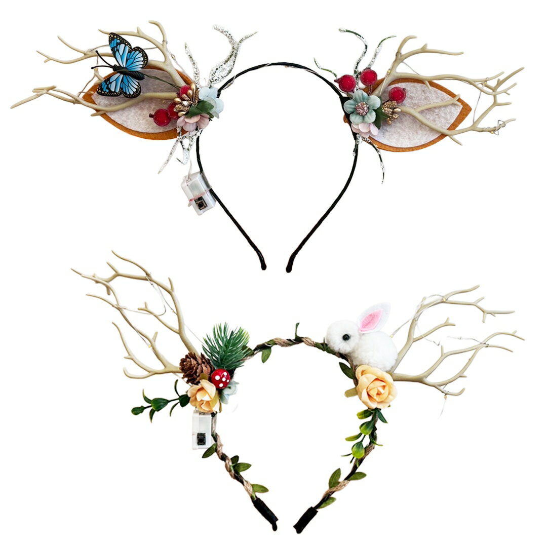 クリスマス カチューシャ 光る トナカイ 角 2種 LED 映えカチューシャ ツノ 鹿 シカ キラキラ 電飾