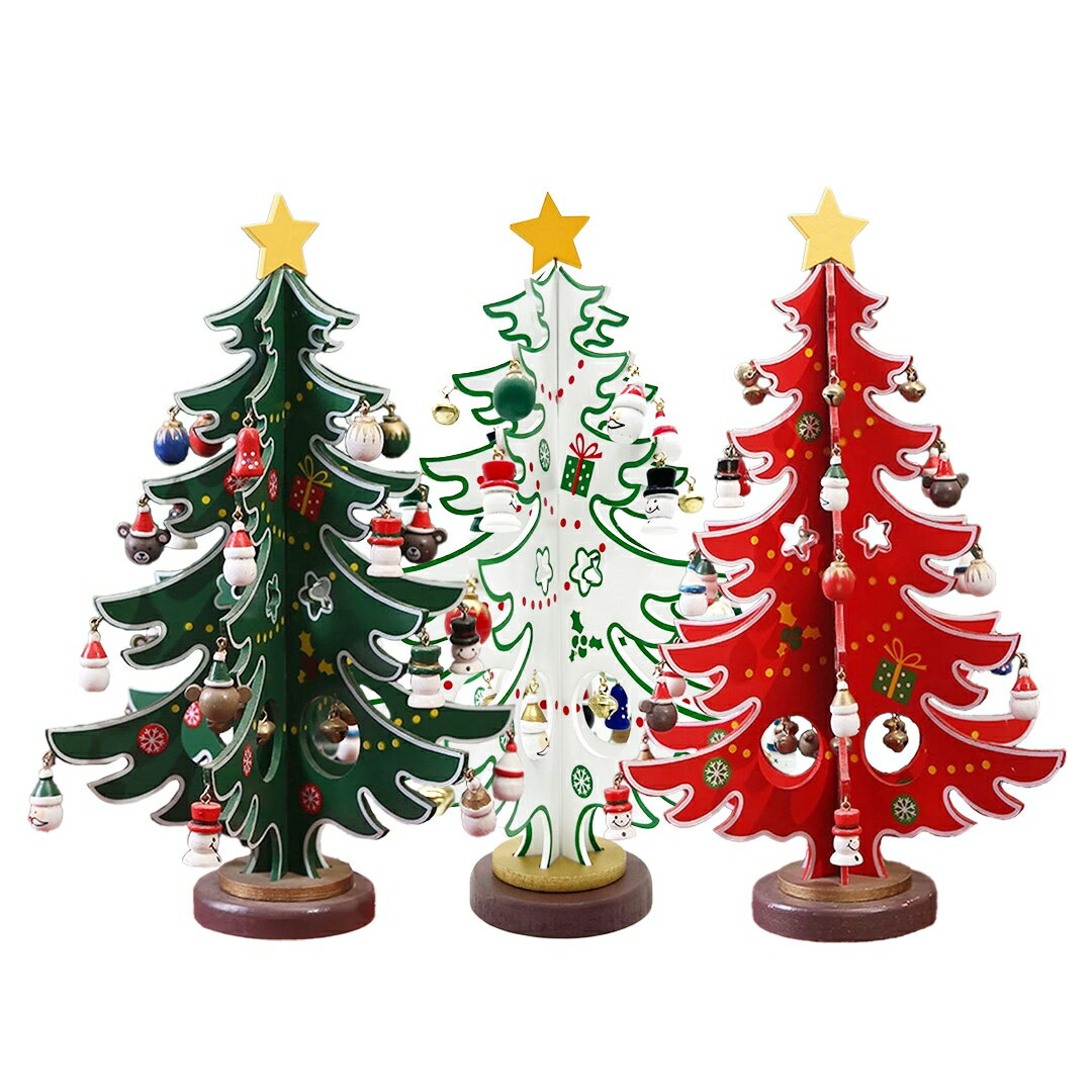 クラフト式 木製 クリスマスツリー 3カラー 卓上 30cm おしゃれ 北欧 DIY 卓上ツリー ミ ...